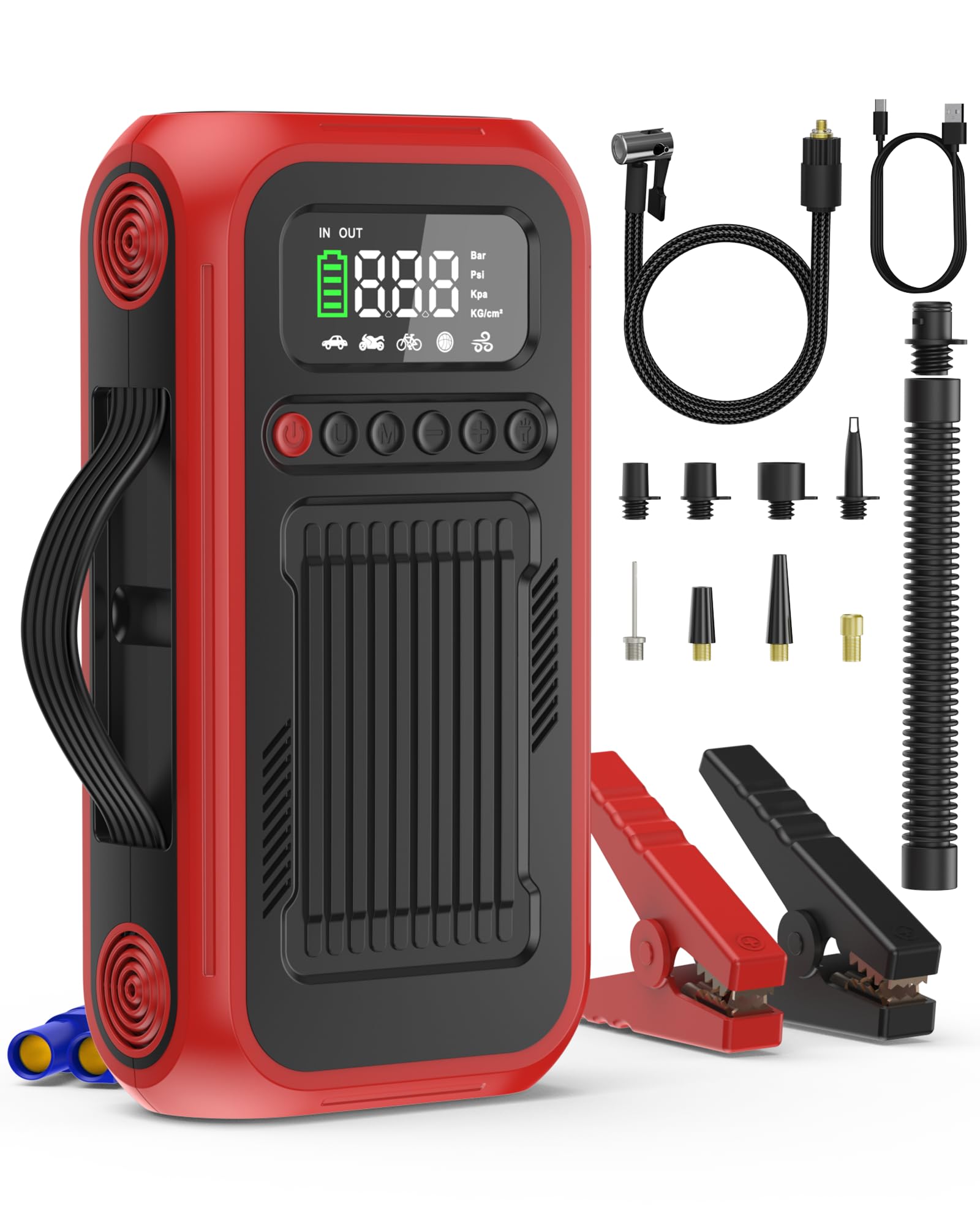 Photo 1 of Tire Inflator Portable Air Compressor,12V Car Battery Jump Starter,5X Faster Air Pump For Car Tire with Digital Tire Pressure Gauge&LED Light&Auto Shut-Off,Cordless Pump for Car,Motor,Bicycle,Ball