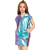 Perfashion Girls Vest Metallic Half Zip Hoodie Sleeveless Leather Disco Jackets with Kangaroo Pocket 4-13Y