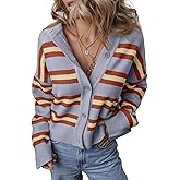 EVALESS Women's Striped Cardigan Sweaters Trendy Lightweight Chunky Knit Cropped Sweaters Outfits Outerwear Coats