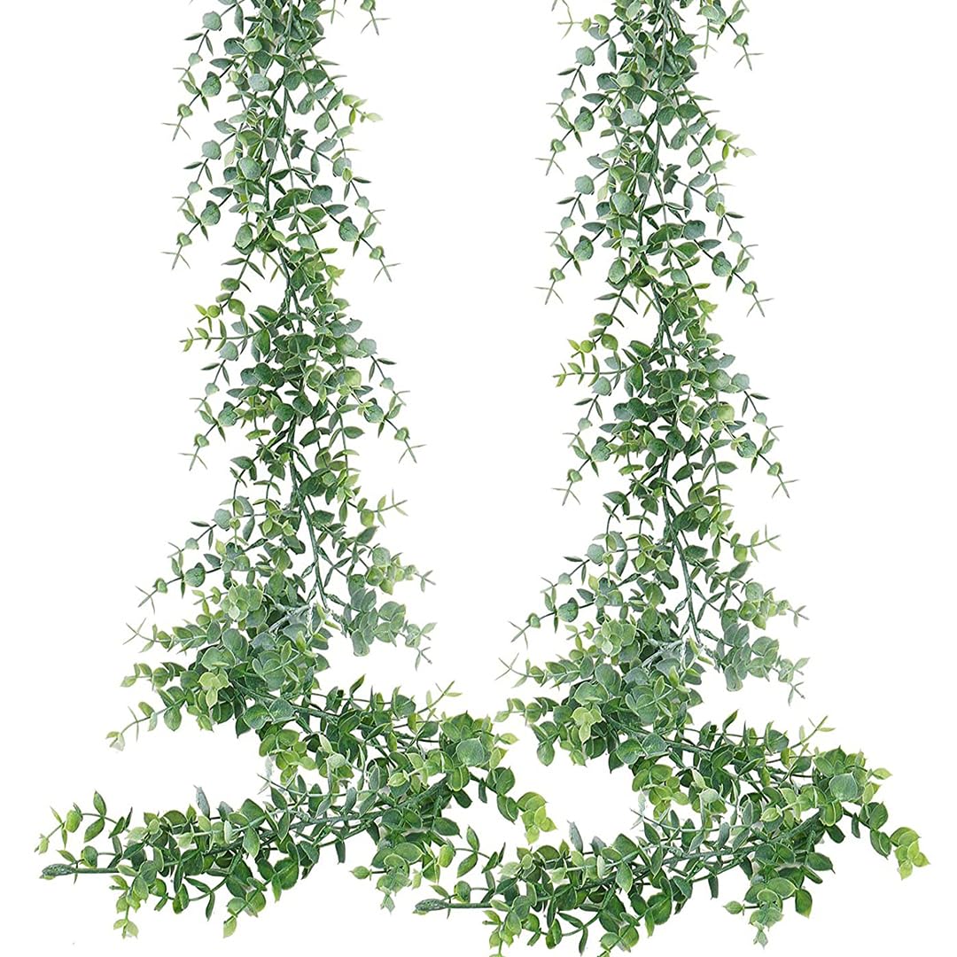 Deruxan Pack of 2 Artificial Eucalyptus Garland Plant Leaf Vine Flowers Artificial Plant for Outdoor Indoor Wedding Wall Bathroom Home Decoration
