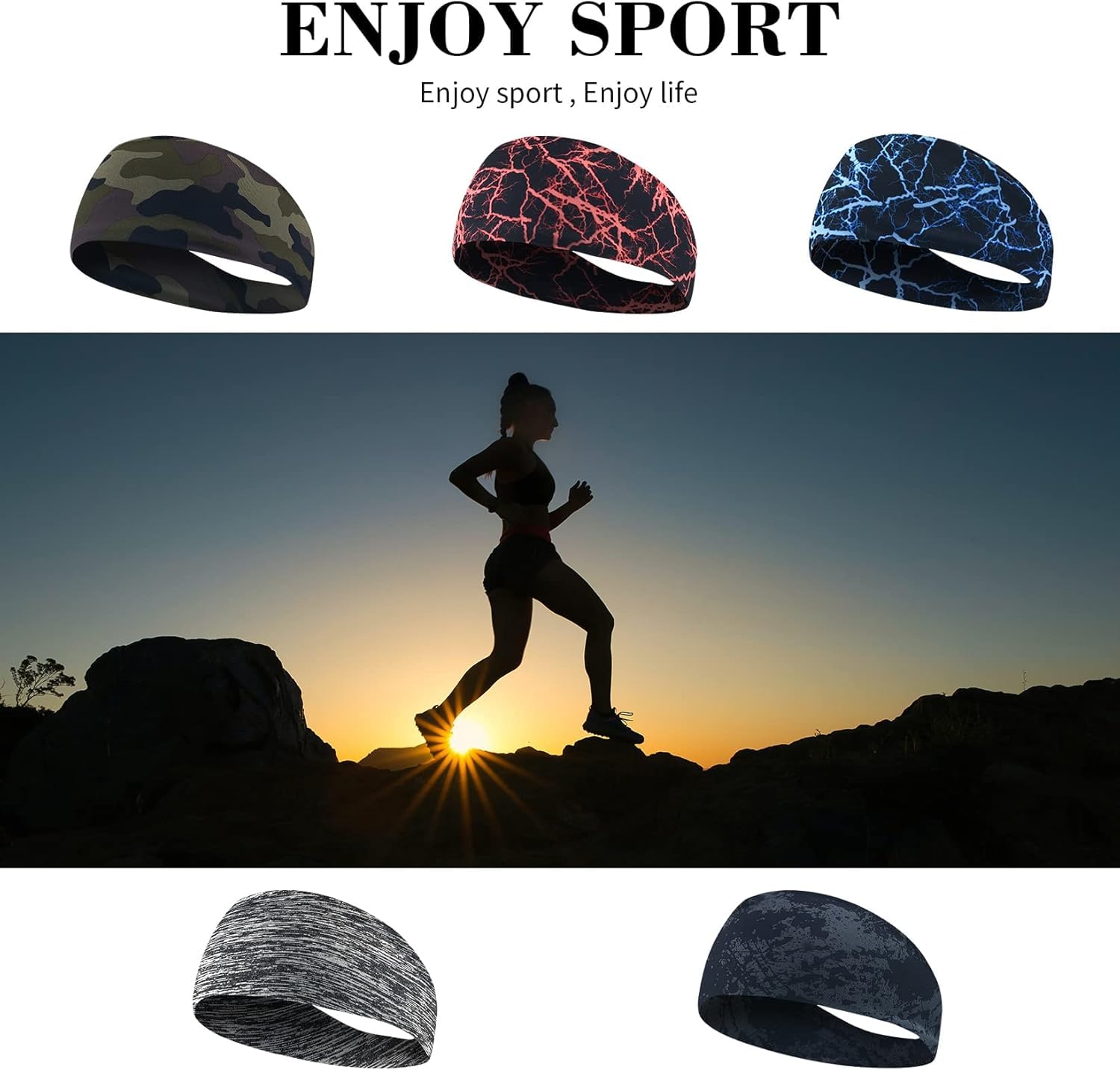 Mens Running Headband, 5Pack,Mens Sweatband Sports Headband for Running,Cycling,Basketball,Yoga,Fitness Workout, Headwear