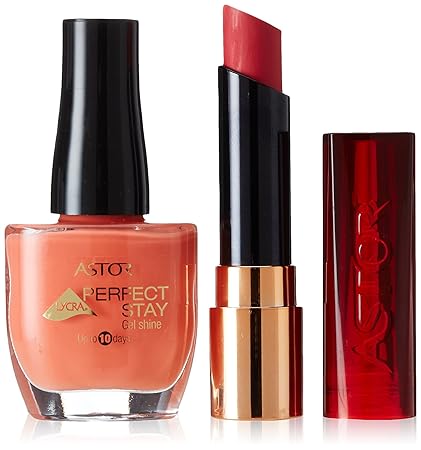 Astor Set Perfect Stay Fabulous Lippenstift, Farbe 410 Passionate Berry + gratis Gel Shine Nagellack, Farbe 207 Creamy Coral,