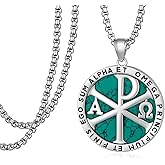 Tiaxiemo Chi Rho Necklace 925 Sterling Silver Alpha Omega Symbol Necklace Christian Jewelry Gifts for Women Men