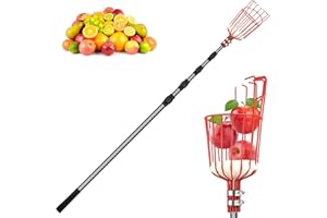 SANLIKE Fruit Picker Tool, 16FT Telescoping Fruit Picker Pole, Easy to Assemble Twist-On Apple Basket, Lightweight Aluminum Fruit Picking Equipment for Getting Fruits Apple Orange Pear Mangoes