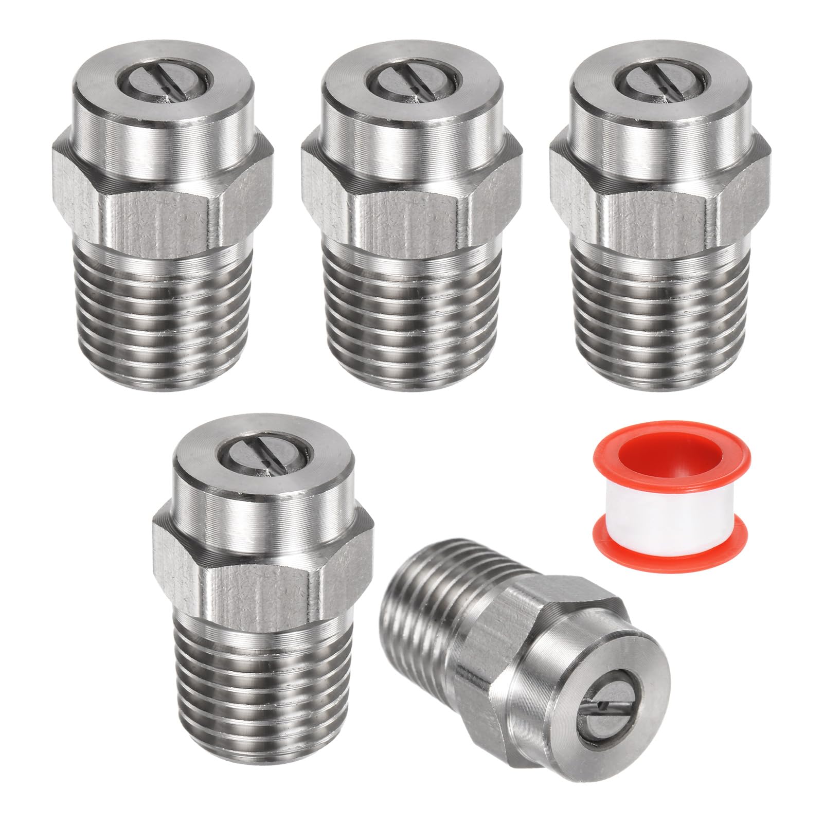 M METERXITY 5 Pack Surface Clean Tips - 15 Degree 1/4" NPT Male Pressure Washer Nozzles Cleaner Nozzle Replacement, Stainless Steel with Sealing Tape, Apply to Water Guns (0.977mm Orifice)