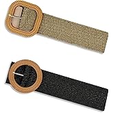 nratto 2/4 Pack Straw Woven Elastic Stretchy Waist Belts for Women, Fashion Boho Waist Belt Rattan Raffia Ladies Belts