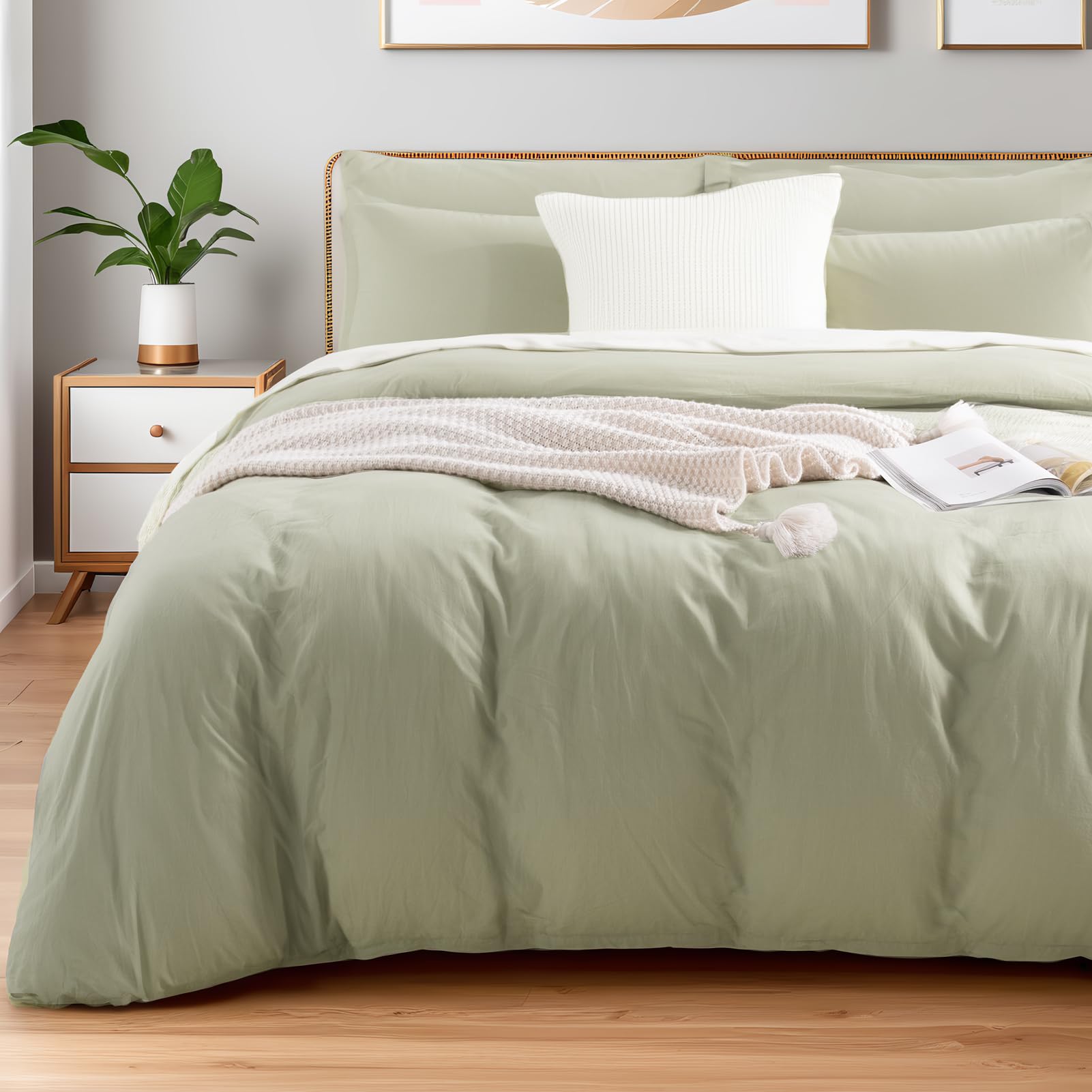 Photo 1 of NEXHOME PRO Full Duvet Cover Set – 100% Certified Organic Cotton with Washed Feel & Linen-Like Texture, Comfortable & Breathable, Home Bedding Set Sage Green (No Comforter)