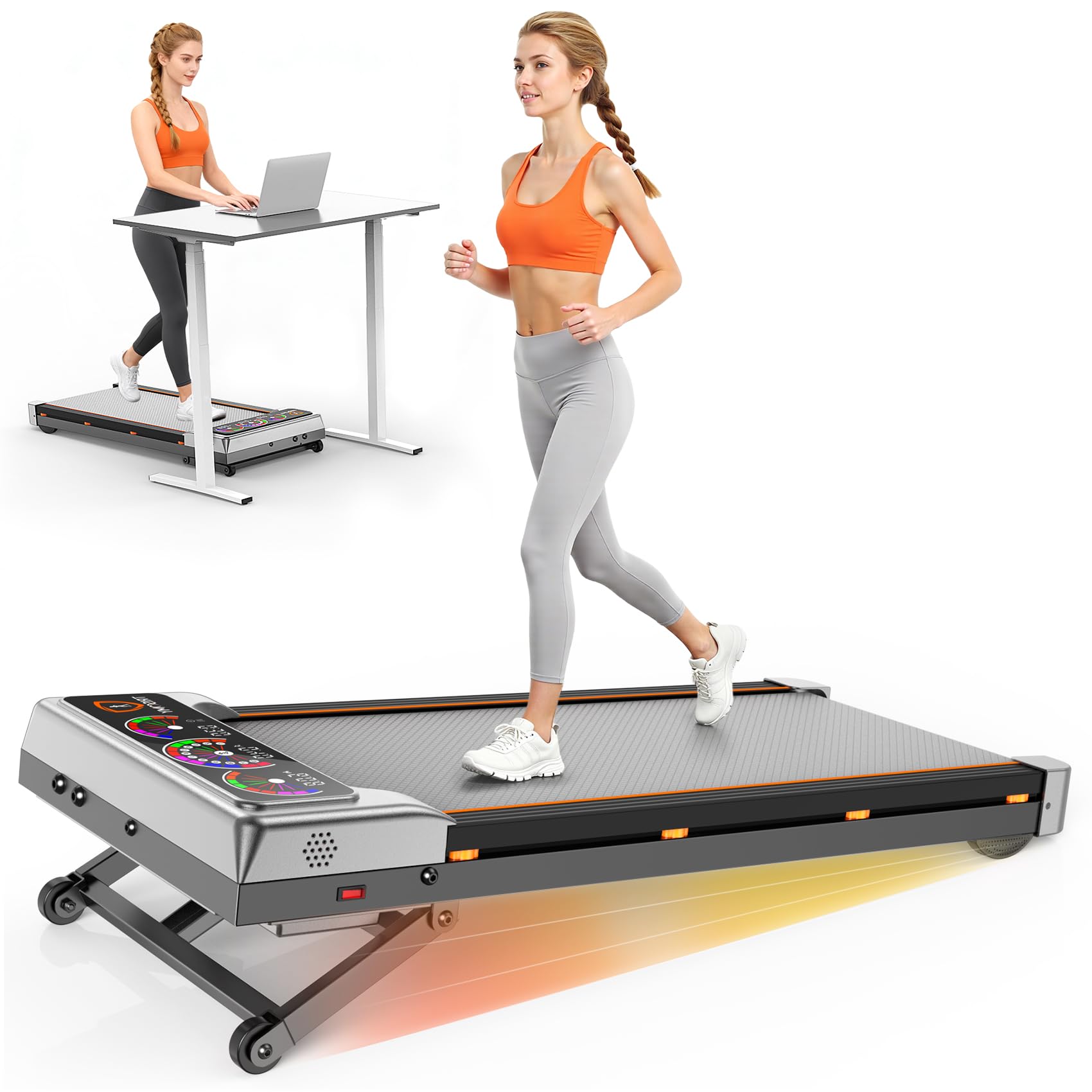 Photo 1 of Walking Pad Treadmill with 15% 12-Level Auto Incline & UI Screen, Trisomy 3.5HP Foldable Under Desk Treadmill with Bluetooth Speaker, Portable Treadmills for Home Office 450LBS, Remote, RGB Light