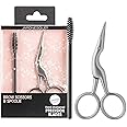 JAPONESQUE Brow Scissors and Spoolie, Stainless Steel Scissors for Brow Grooming and Trimming, Brush Tool for Brow Shaping