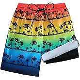 KIMI BEAR Boys Swim Trunks with Compression Liner Boys Bathing Suit Quick Dry Board Shorts Teen Kids Swimsuits