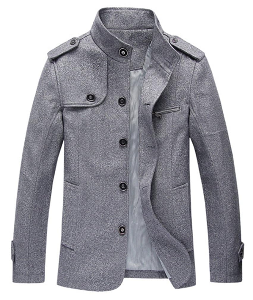 Lavnis Mens Cotton Blend Jacket Casual Stand Collar Single Breasted