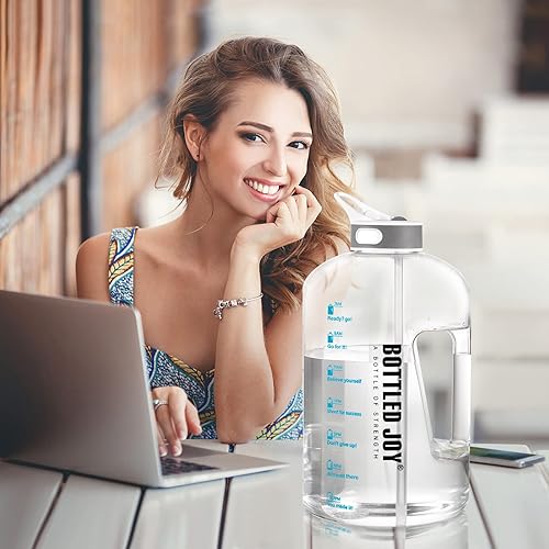 JIMACRO Water Bottle, Gallon Water Bottle with Straw and Handle
