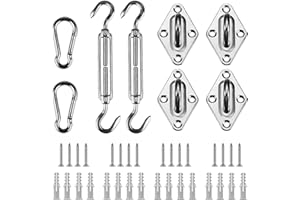 Shade&Beyond Shade Sail Hardware Kit for Rectangle and Square, 6 Inches 316 Marine Grade Stainless Steel Sun Shade Sails Installation for Patio Lawn Garden, 24 Pcs Silver