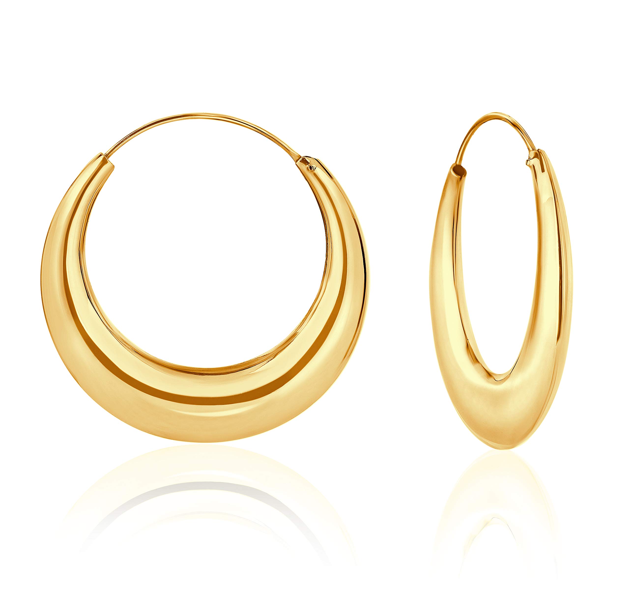 DTPSilver - 925 Sterling Silver Yellow Gold Plated Creole Thick Hoops Earrings - Thickness 5.5 mm - Diameter 40 mm
