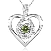 Auspicious Cheerful Rose Love Heart Necklaces for Women, S925 Silver Jewelry with Birthstone Pendant, Wedding Anniversary, Birthday, Mother’s Day, Christmas Gifts for Mom, Mother, Wife, Girlfriend