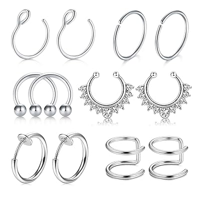 VFUN Fake Non-Pierced Septum Piercing Nasenpiercing Lippenpiercing Helix Tragus Ohr Cartilage Ohrringe Piercing für Damen Her