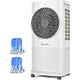 Grelife 3-in-1 Portable Air Conditioner, 400 Sq.Ft Evaporative Air Cooler with 1.72Gal Tank & 4 Ice Packs, 360° Oscillation, 30ft/s Wind Speed, 42dB Quiet, 8H Timer for Bedroom/Office/Home
