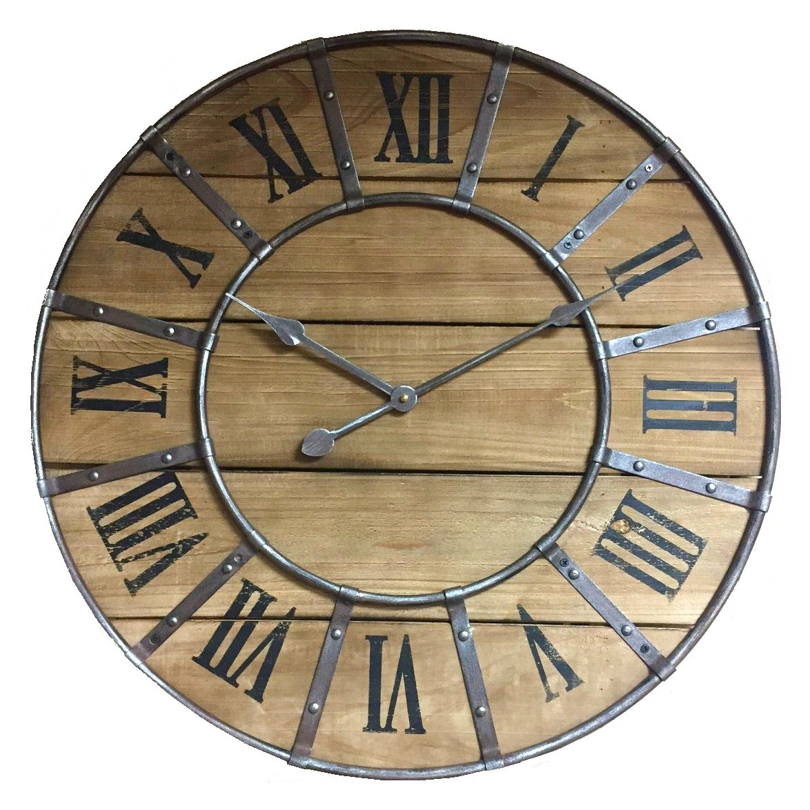 Wall Clocks Industrial Style 66cm Round Wood & Metal Wall Clock Brown