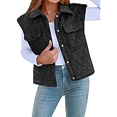 Cicy Bell Womens Lightweight Quilted Vests Cargo Button Down Cropped Sleeveless Jackets Fall Loose Fit Gilets with Pockets