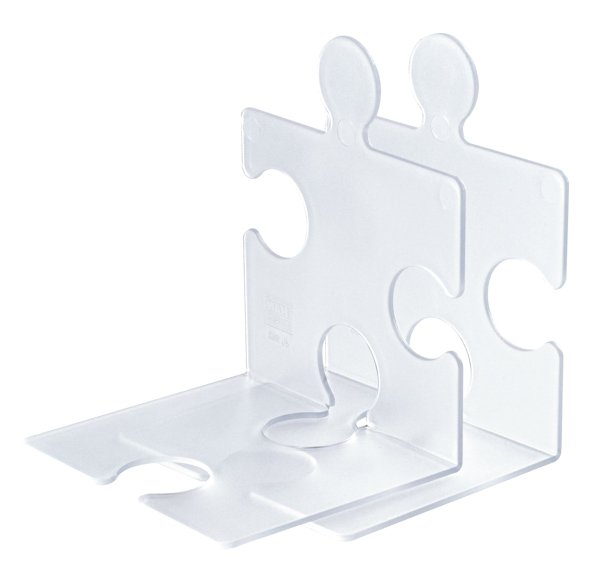 HAN 9212-63, CD rack/bookend PUZZLE. Modern, innovative and very stable. Random interlinking. Set of 2, translucent clear