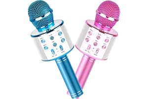 VERKB 2Pack Karaoke Microphone for Kids, Toys Microphone for Girls Gifts, Kids Portable Bluetooth Microphone Birthday Gifts for 5 6 7 8 9 10 11 Years Teens Girl Boys(Blue&Pink)
