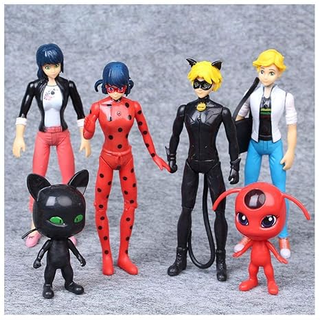 6pcs Miraculous Ladybug Action Figure Tikki Noir Cat Plagg Adrien Toy Set Gift