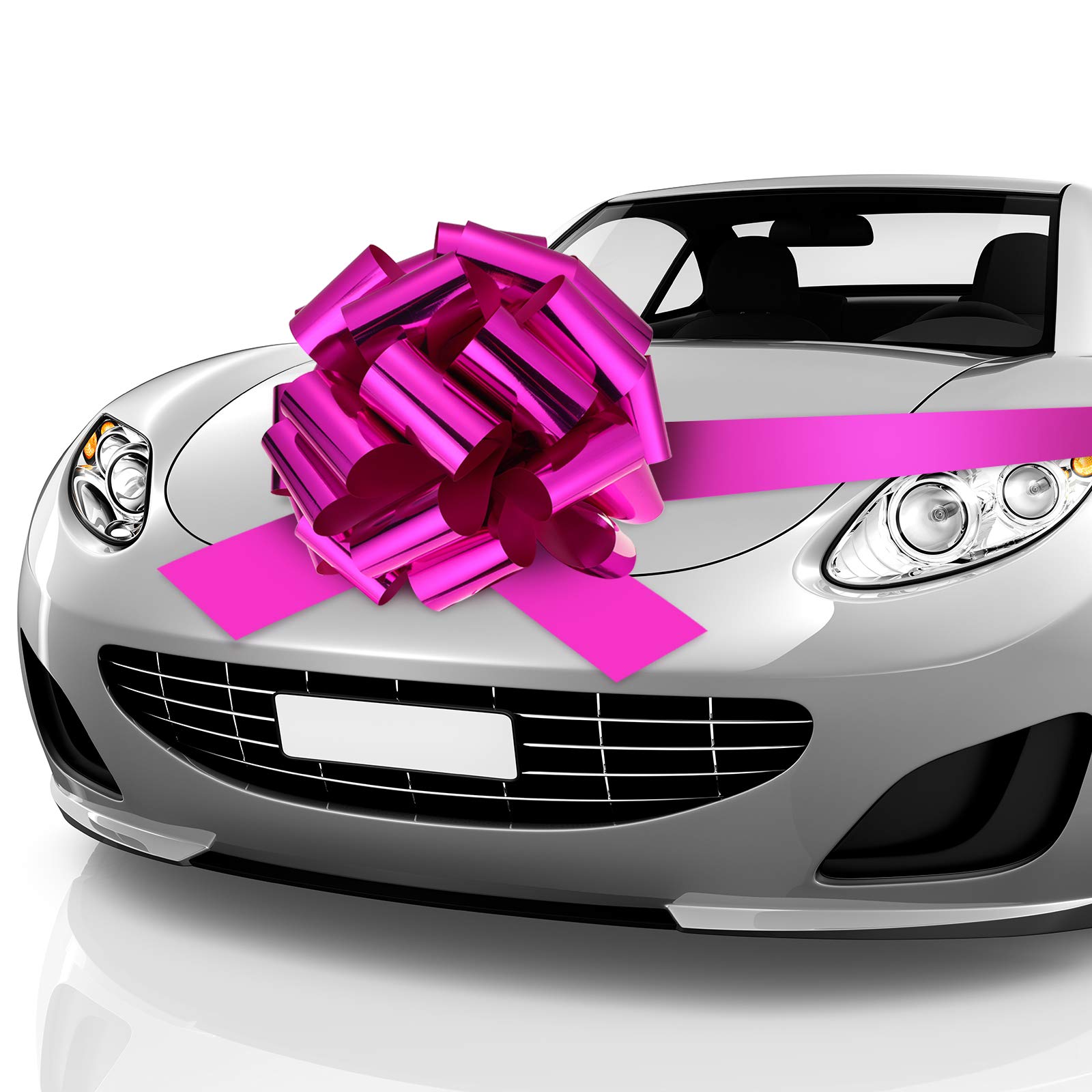 Zonon Car Bow Pull Bow Car Gift Wrapping Bow with 20 ft Christmas Bows for Cars Decor New Houses Big Gift Bow (Glossy Rosy,20 Inch)