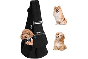 SIZIVIKI Upgraded Hands-Free Dog Sling Carrier - Reversible, Adjustable, with Pocket, Puppy Sling, Suitable for Dogs up to 15LB, Great for Travel and Daily Outings