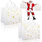 PerKoop 4 Pcs Extra Large Star Christmas Bags Gift 20 x 16 Inch Golden Star Tote with Handles Reusable Jumbo Bags for Holidays Xmas Gifts Wrapping Party Favor Supplies