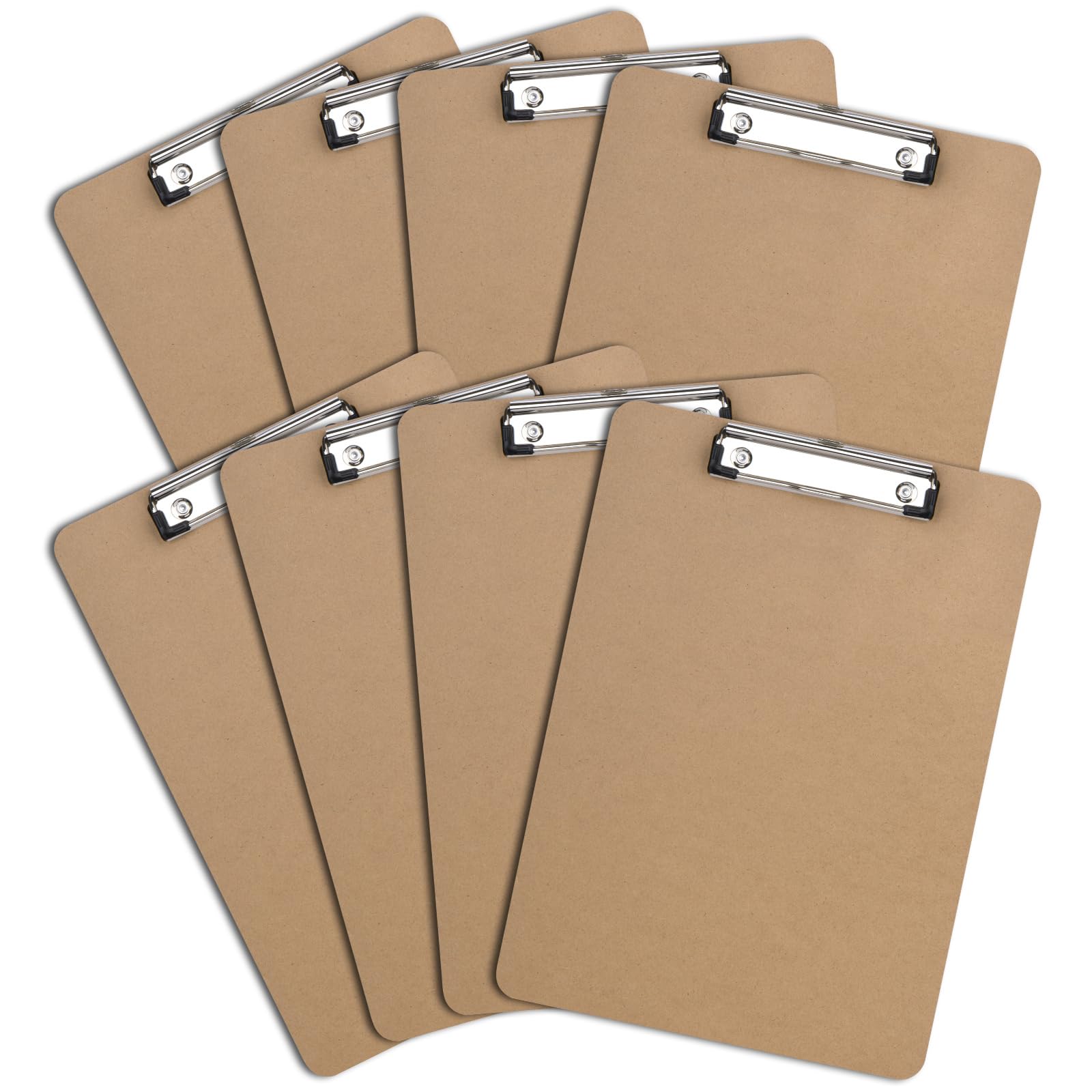 ZCZN A4 Clipboard Hardboard with Low Profile Clip and Retractable Hanging Hole, Wooden Clipboards A4 Pack of 8