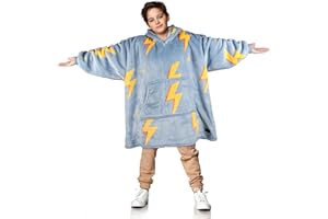 Solaris Thunder Lightning Kids Wearable Blanket Hoodie, Cozy Warm Sherpa Fleece Sweatshirt Pullover with Larger Pocket for Teens, Girls, Boys