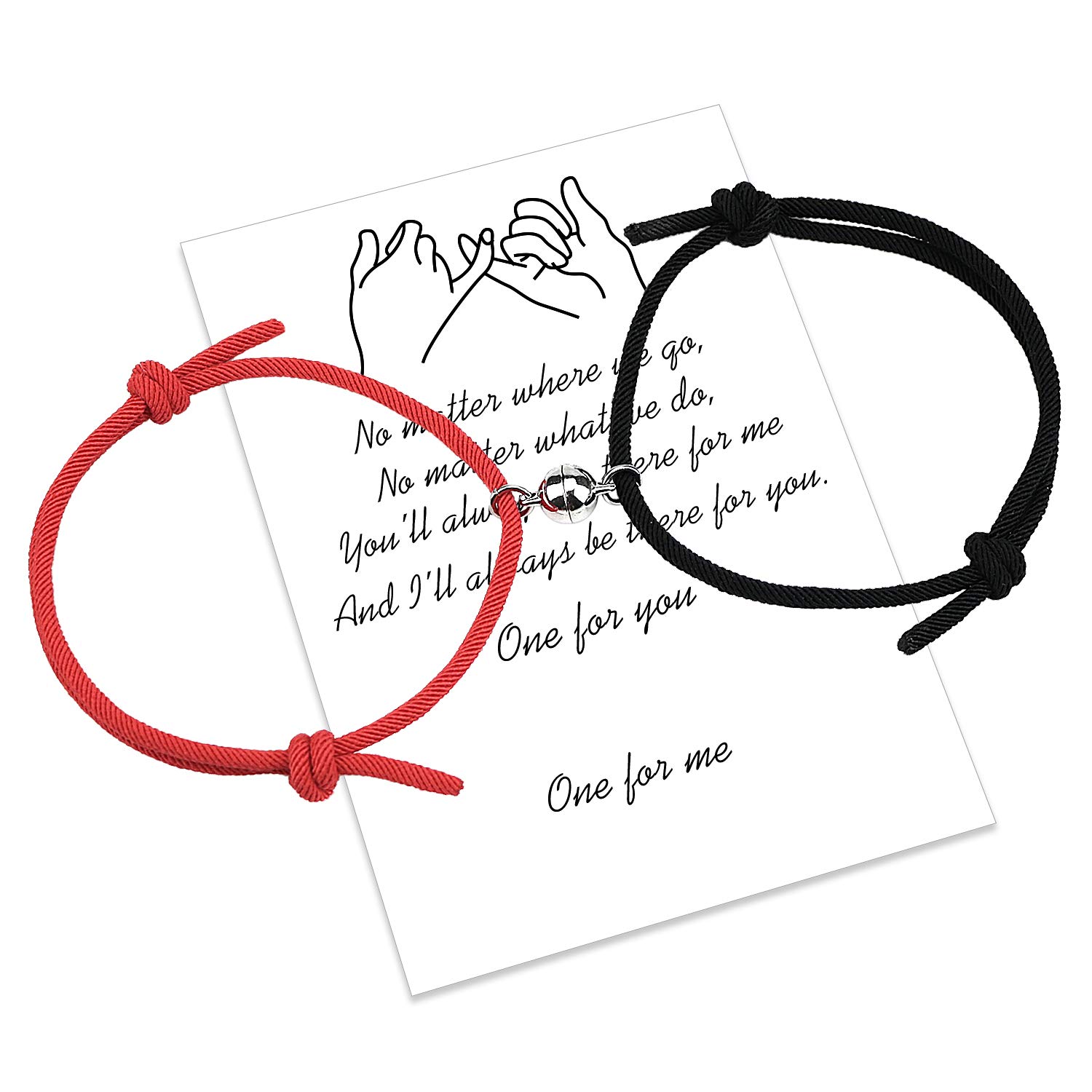 free-space Magnetic Couples Bracelet Set Mutual Attraction Handmade Rope for 2 Braided Matching Bracelets Vows of Eternal Love Jewellery Gift for Women Men (Black-Red)