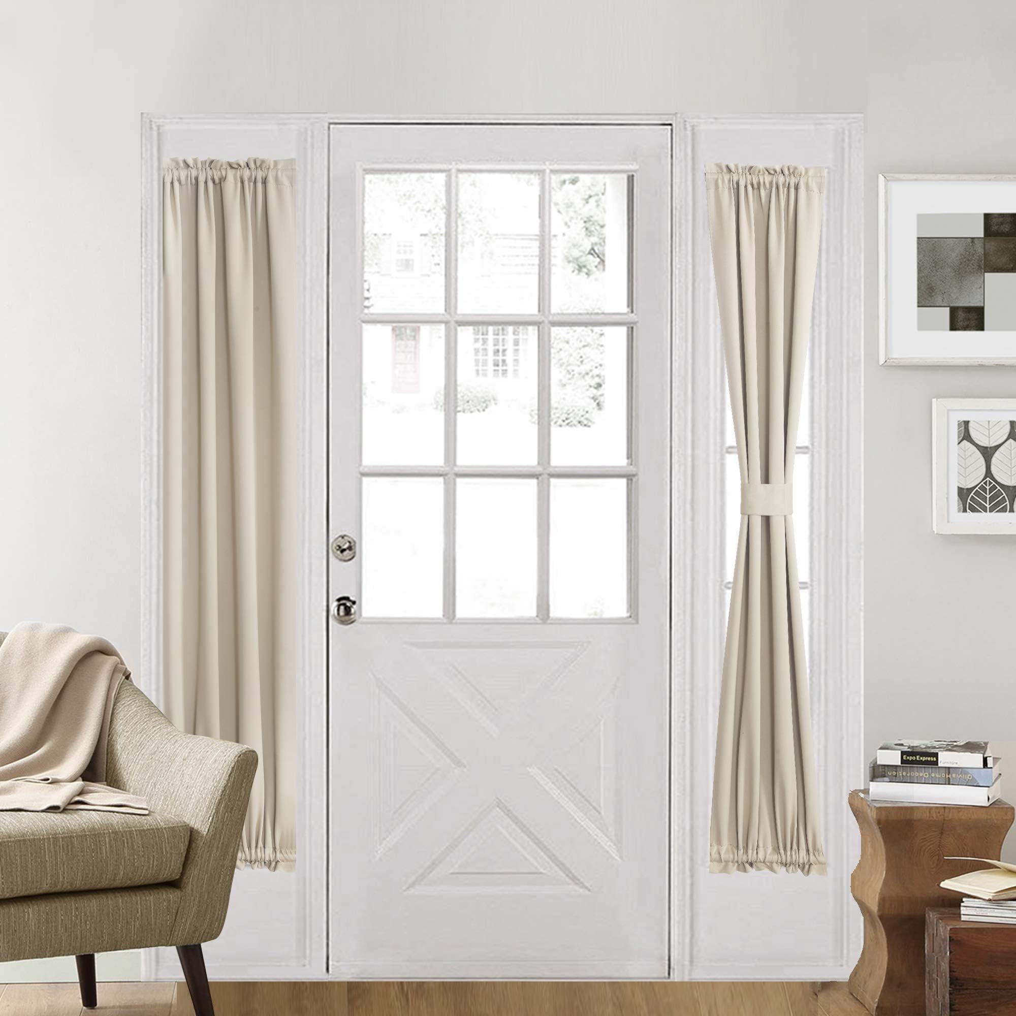 Aquazolax Sliding Glass Door Curtain Panel - Solid Blackout Curtains Drapery 25x72-Inch for French Door Side Panels - 1 Panel, Light Saga Beige