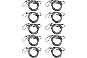EOERE 10 PCS 3FT Safety Cable, Black Coated Braided Stainless Steel Security Cable with Loops for DJ Stage Par Lighting, Max. Load 110 lb