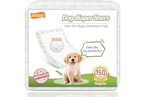 JOCCIK Dog Diaper Liners, 150 Count, Super Absorbent Booster Pads for Male and Female Dogs, Ultra-Thin and Breathable, Regular