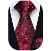 HISDERN Ties for Men Silk Extra Long Tie and Pocket Square Classic Plaid Checkered 63 inches Men's Neckties Business