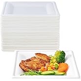 ECOLipak 150 Piecs Compostable Square Plates, 6 inch Eco-friendly Heavy Duty Biodegradable Sugarcane Disposable Paper Plates for Party Dinner Birthday