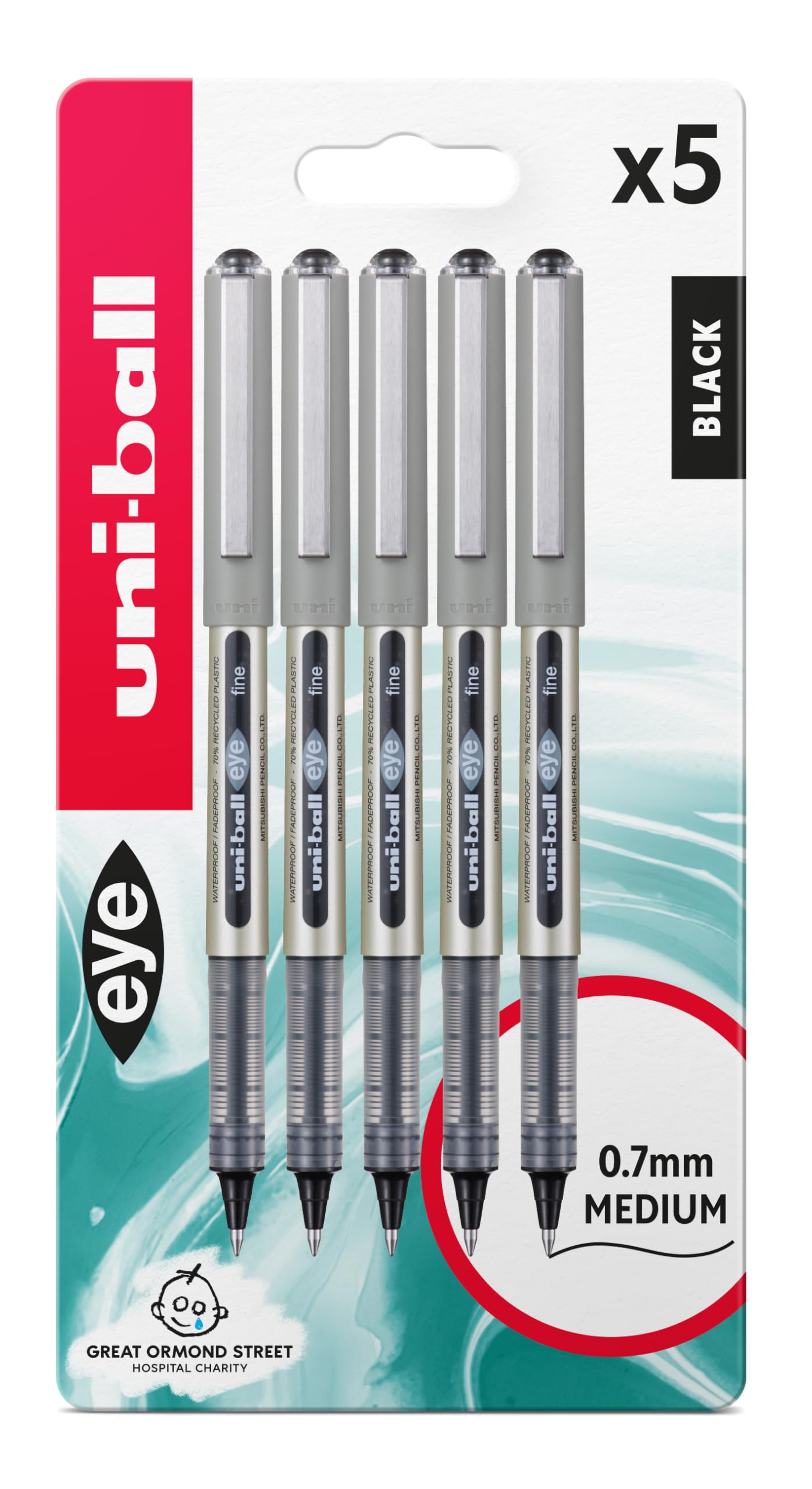 UB-157 Eye Plastic Rollerball Pen - Black (Pack of 5)