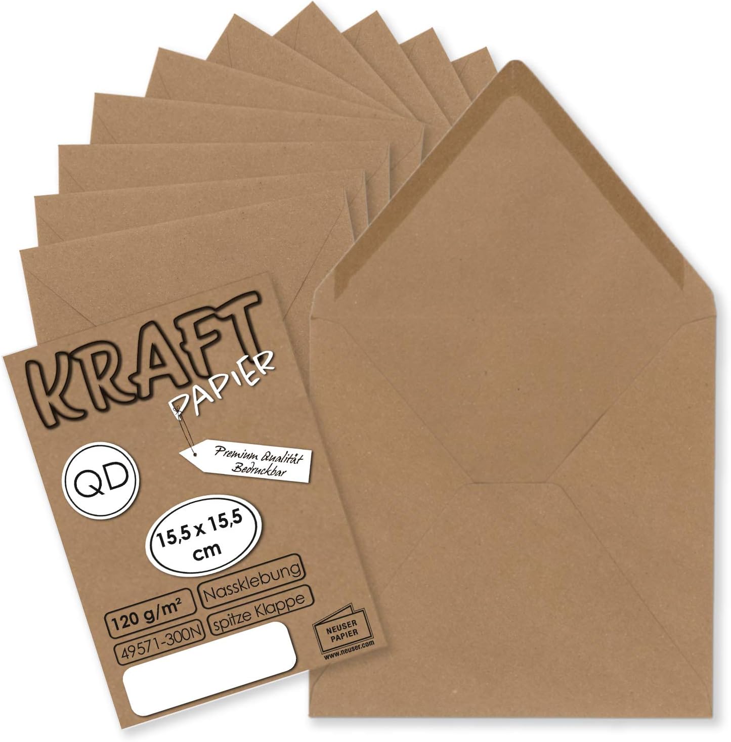 UmWelt® Square Kraft Paper Envelopes Brown without Window 155 x 155 mm Wet Adhesive for Wedding Cards Invitation Cards 100 Umschläge Sandbraun