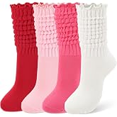 Jspupifip 4 Pair Slouch Socks for Women Stacked Two Way Knit Sock | Soft Polyester Stacked Scrunch Socks with Two-Way Wear Design, Retro Sock Set for Boots Casual Daily Outfits