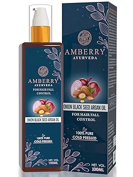 Amberry Ayurveda Argan Onion Black Seed Hair Oil for Skin, Nails 100 ML- Blended Of Ayurvedic Herbs,100% natural, Multi-Purpose Hair Growth Oils/Serum for Stronger, Thicker, Longer Hair (100ml, Blue)