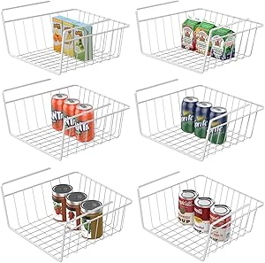 Under Shelf Wire Basket, Veckle 6 Pcs Home Storage Baskets Hanging Baskets Sliding Shelf Under Cabinet Add-on Storage Racks for for Kitchen Bookshelf Pantry Slide-in Baskets Organizer White
