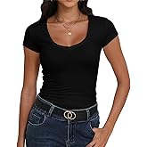 Roselux Women's V Neck Short Sleeve Workout Form Fitted Shirts Summer Tight Basic Top T-Shirt