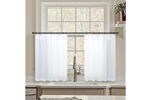 DANCURTON White Tier Curtains for Kitchen Windows 24 Inch length Pinch Pleated Linen Small Cafe Curtains with Hooks Half Window Country Rustic Boho Farmhouse Semi Sheer Short Curtain for Basement Laundry 36x24