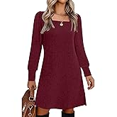 Womens Ribbed Knit Sweater Dress Long Sleeve Square Neck Fall Winter Dresses