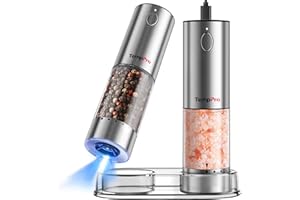 TempPro Electric Salt and Pepper Grinder Set with External Adjustable Coarseness, 100ml Rechargeable Salt and Pepper Shaker w