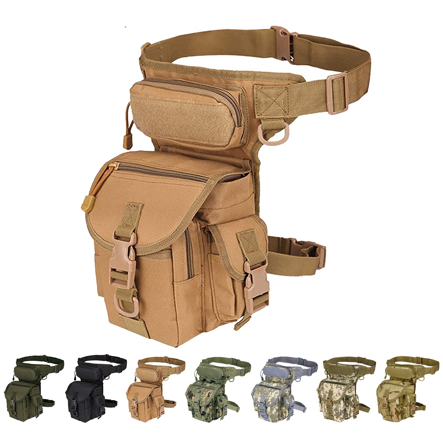 Multi-Purpose Tactical Drop Leg Pouch Bag Waist Pack for Men Women Outdoor Thigh Rig Fanny Pack for Military Cycling Hiking Hunting Riding Camping, Brown