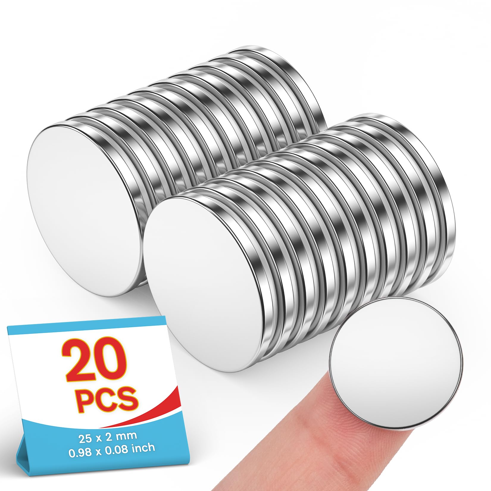 Photo 1 of Junarter 20 Pack Disc Magnets,Super Strong Adhesive Magnets, 25x2mm Fridge Magnet with Double-Sided Adhesive for Craft, Whiteboard, DIY, Building, Scientific, and Office