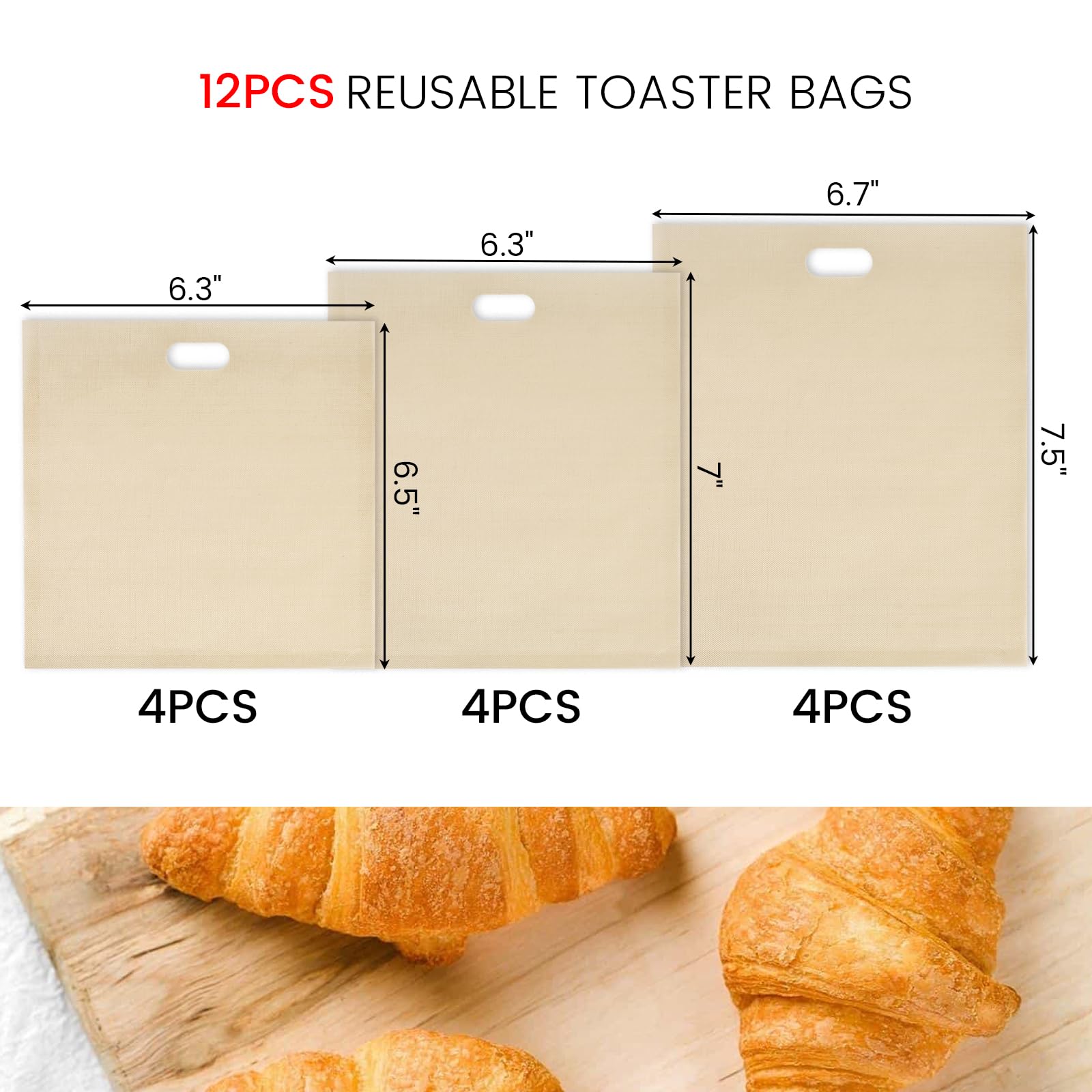 VGOODALL 12PCS Reusable Toaster Bags, Non Stick Heat Resistant Sandwich Bags Oven Bags Easy to Clean for Grilled Cheese