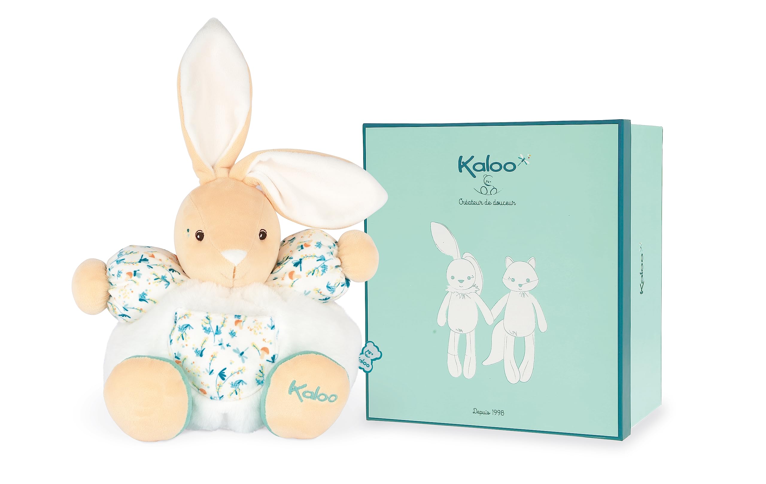 Kaloo - Fripons - Chubby Justin Rabbit Soft Toy - 25 cm - Early Years Toy - From birth - K963671, White/Beige/Blue
